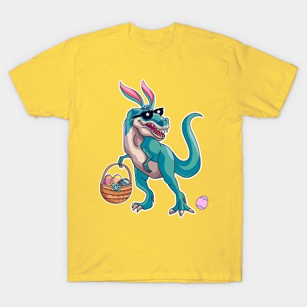 T Rex Easter Bunny With Eggs Basket Funny Dinosaur Boys Kids T-Shirt by OrangeMonkeyArt